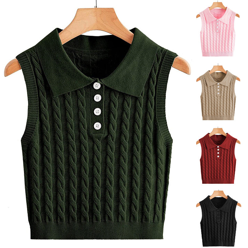 Damen Ärmellose Strickweste mit Polokragen und Zopfmuster Echo Archiv