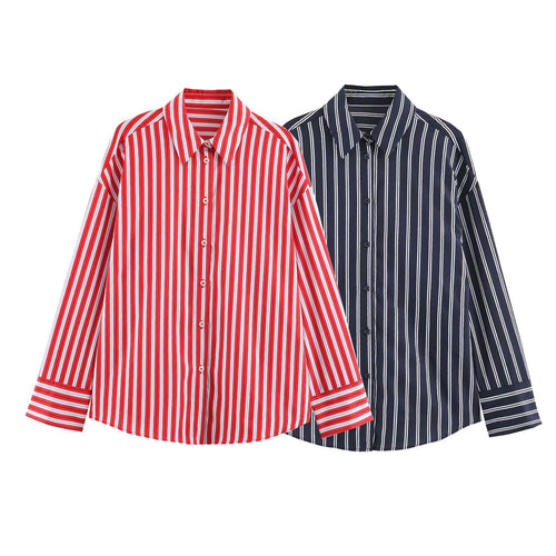 Damen Oversize-Streifenbluse mit Hemdkragen und Manschetten Echo Archiv
