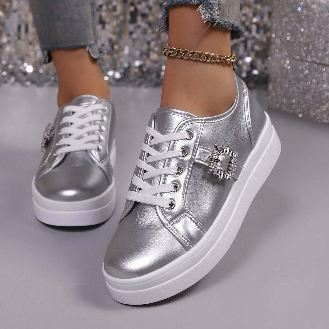 Damen  Plateau-Sneaker mit dekorativer Strass-Brosche und gepolstertem Komfortfußbett Echo Archiv