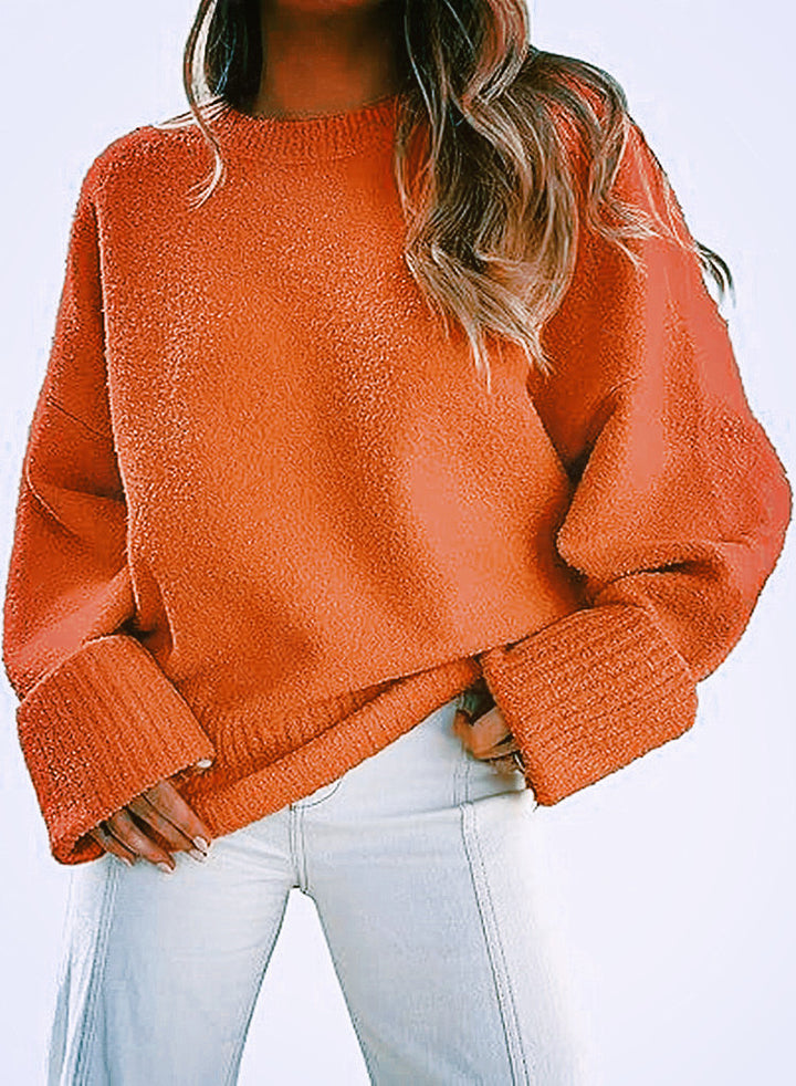 Damen Oversize Bouclé-Strickpullover mit überschnittener Schulter und breiten Bündchen – Mavelle