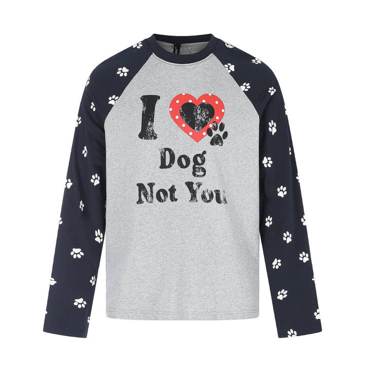 Damen Longsleeve-Raglanshirt mit Hunde‑Slogan und Pfotenmuster Echoarchiv