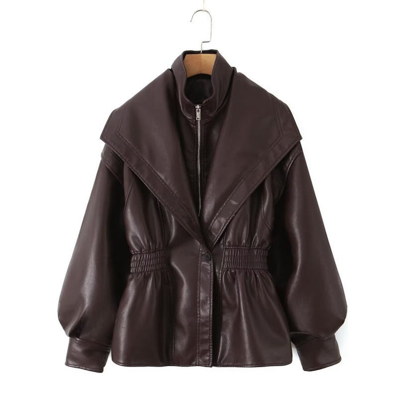 Damen Kunstlederjacke mit weitem Schalkragen und gerafftem Taillenbund Echo Archiv