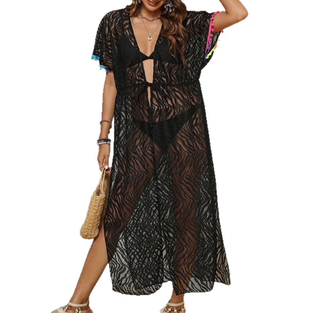 Damen eleganter Häkel-Strandüberwurf mit Knoten und Rüschen Echo Archiv