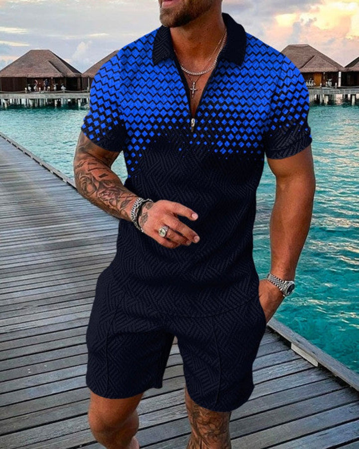 Herren Casual Strukturierter Polo Jumpsuit Echoarchiv