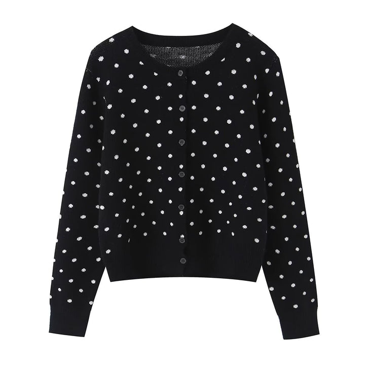 Damen Kurz geschnittene fein gestrickte Cardigan mit Rundhalsausschnitt, Knopfleiste und Allover‑Punktmuster Echo Archiv