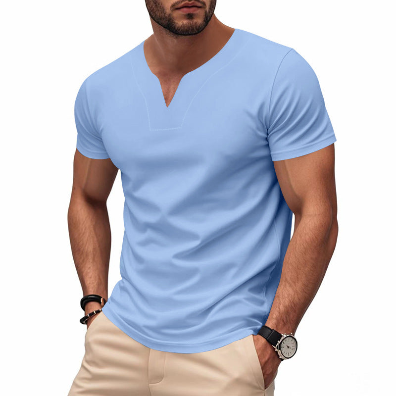 Herren nan schlank geschnittenes Kurzarmshirt mit eingelassener V-Einkerbung und dekorativer Ziernaht Echo Archiv