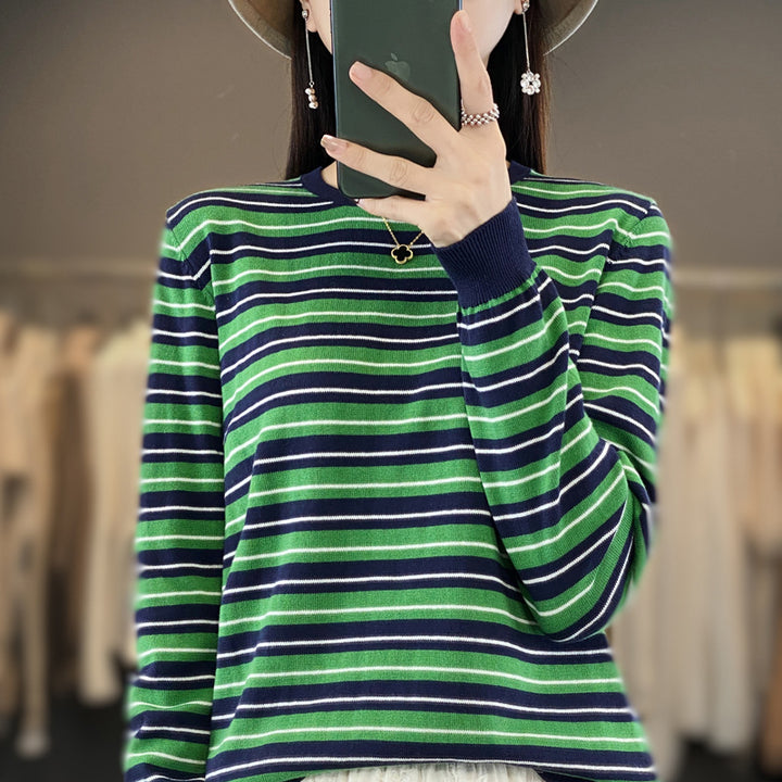 Damen Lässiger Ringel-Feinstrickpullover mit Boxy‑Silhouette und kontrastierenden Rippbündchen Echoarchiv