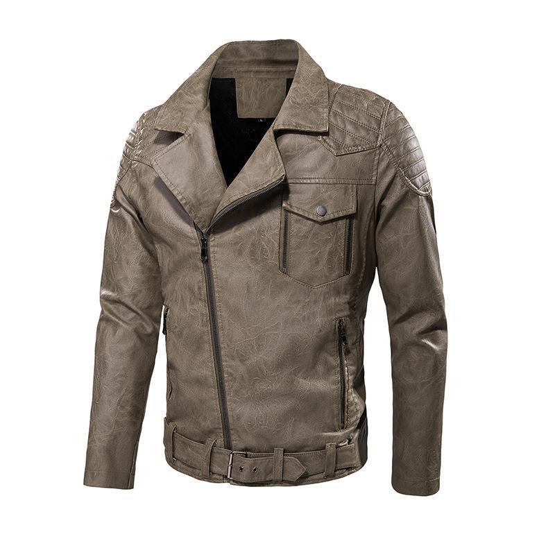 Herren Kunstleder-Bikerjacke mit asymmetrischem Reißverschluss Gürteldetail und gesteppter Schulterpartie – Taviero