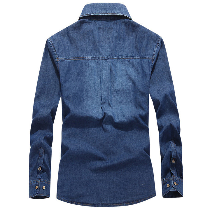 Herren Jeanshemd im Worker‑Style mit Brustklappen, Vintage‑Waschung und Badge‑Details – Arvello