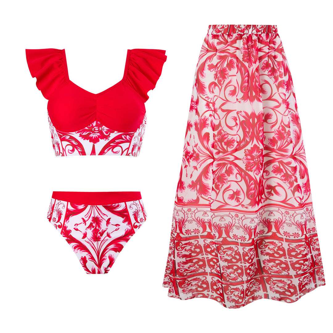 Damen Bikini-Set mit modischem Wickelrock und charmanten Rüschen Echo Archiv