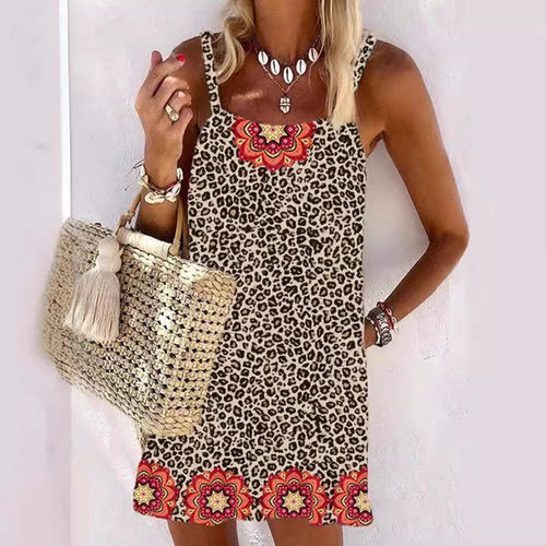 Damen Sommerliches Kleid mit leopardenmotiv und floralem Saum Echo Archiv