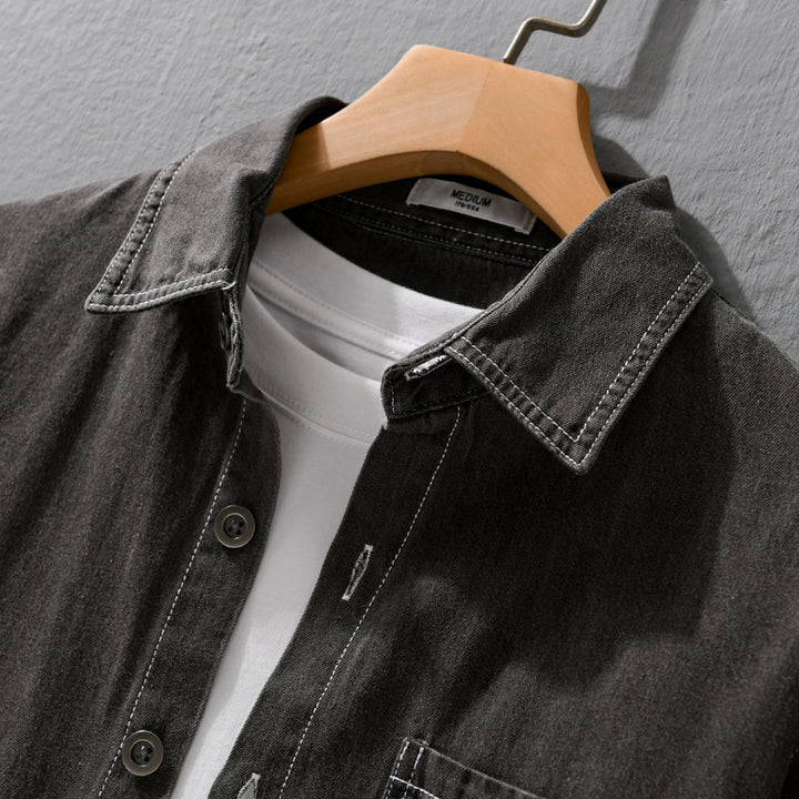 Herren Gewaschenes Denim-Overshirt im Workwear-Look mit Kontrastnähten Echoarchiv