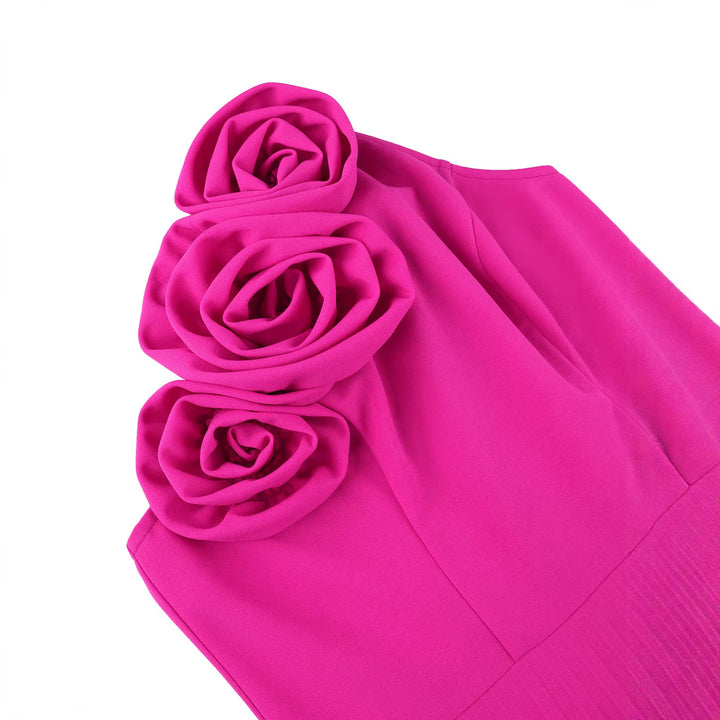 Damen Elegantes Plissiertes Maxikleid mit dekorativen Rosen Echo Archiv