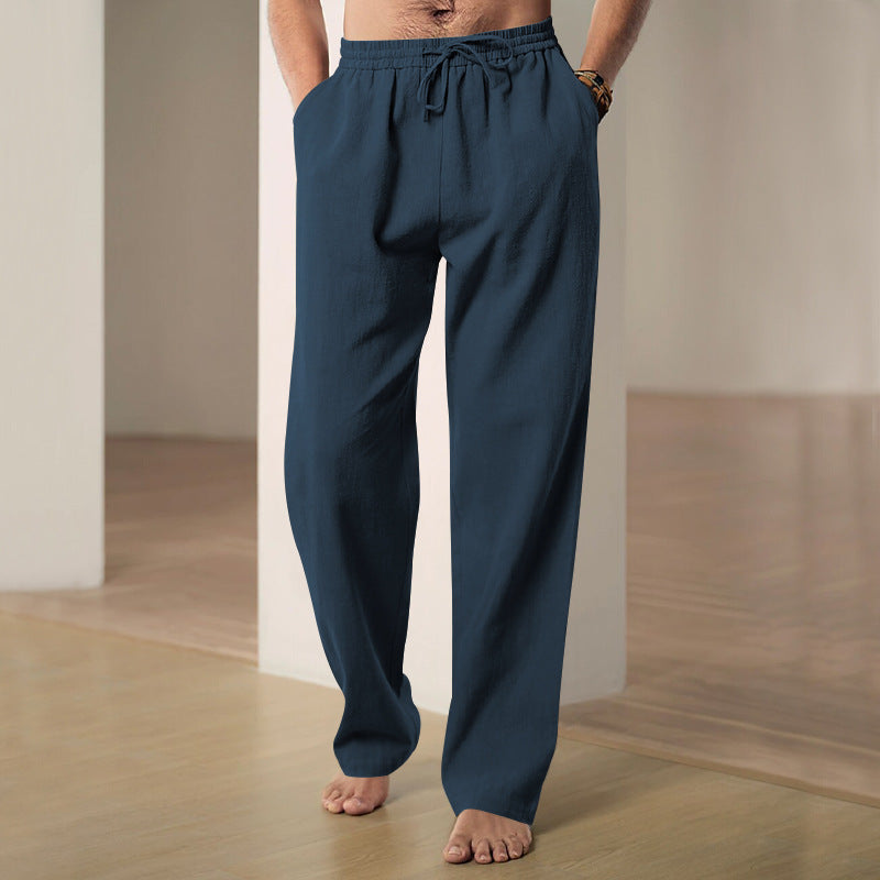 Herren nan lockere Leinen-Baumwoll-Freizeithose mit elastischem Bund und Kordelzug Echoarchiv
