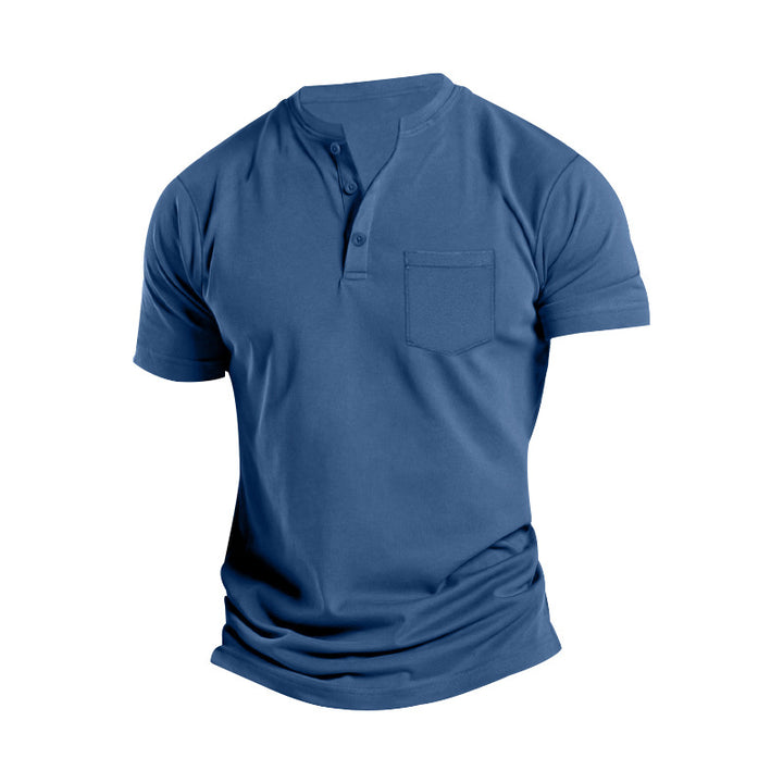Herren nan atmungsaktives Baumwoll-Elasthan Kurzarm-Henley mit Brusttasche Echo Archiv