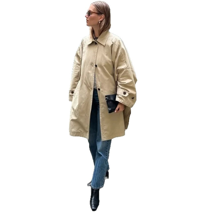 Damen Oversize Baumwoll-Mix Trenchcoat mit mittellangem, geradem Schnitt Echoarchiv