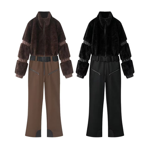 Damen Zweiteiliges Ski‑ und Winterset mit kurzem Teddyblouson und Highwaist‑Softshellhose Echo Archiv