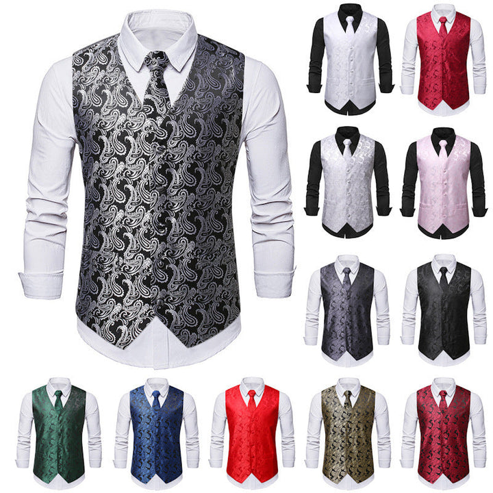 Herren elegante Weste mit feinem Paisleymuster und passendem Krawatten-Set Echoarchiv