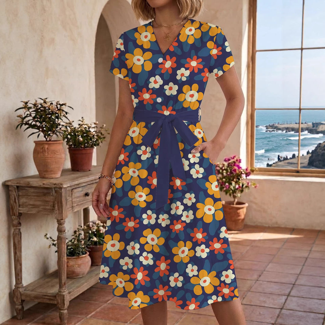 Damen lässiges Maxikleid mit taillierbarem Knoten und dekorativem Karomuster Echo Archiv