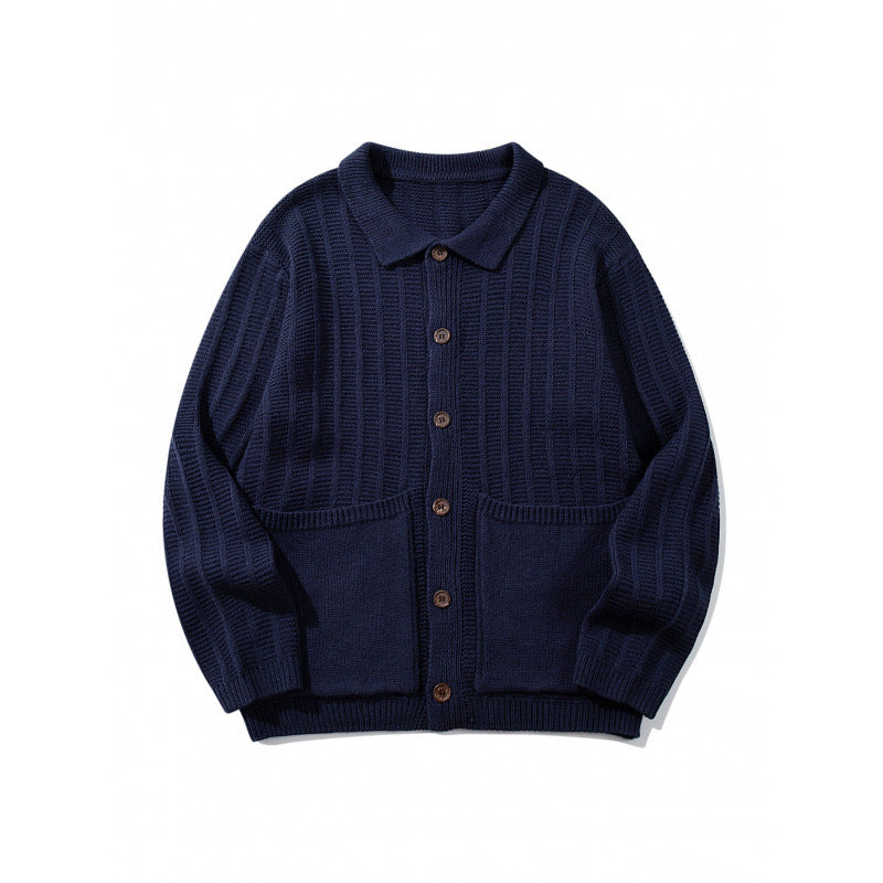 Unisex Grobgestrickte Hemdjacke mit Kentkragen, Knopfleiste und aufgesetzten Taschen Echo Archiv