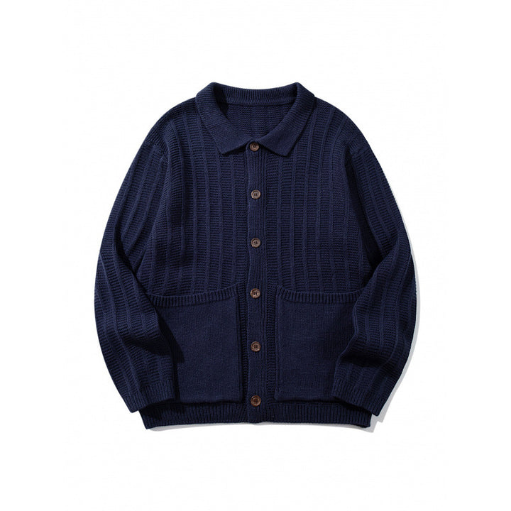Unisex Grobgestrickte Hemdjacke mit Kentkragen, Knopfleiste und aufgesetzten Taschen Echo Archiv