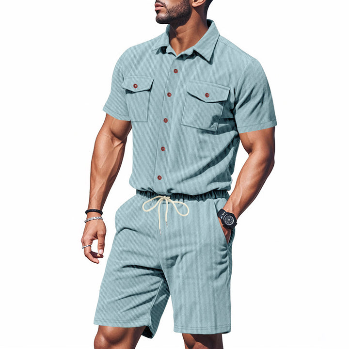 Herren modisches Kurzarmhemd und Shorts-Set mit praktischen Taschen Echoarchiv