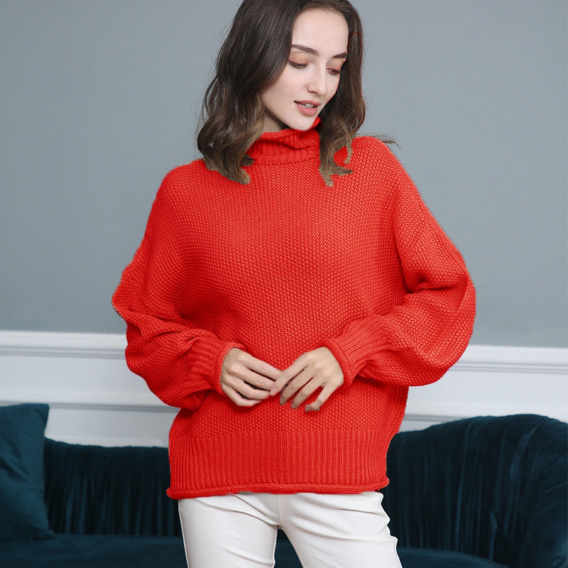 Damen Grobgestrickter Rollkragenpullover mit Ballonärmeln Echo Archiv