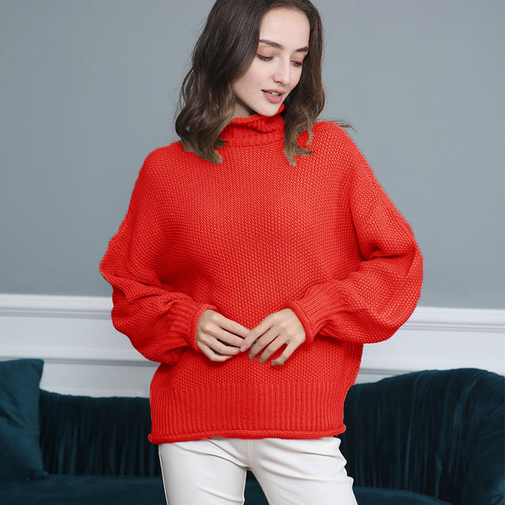 Damen Grobgestrickter Rollkragenpullover mit Ballonärmeln Echo Archiv