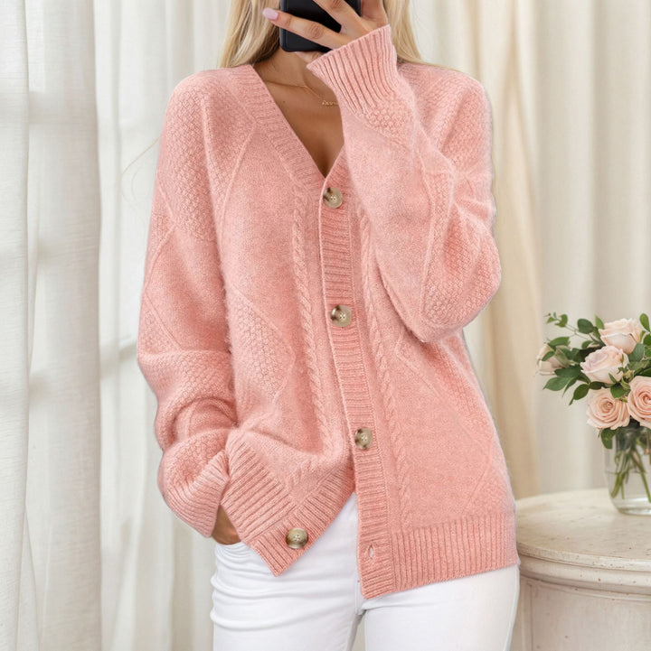 Damen nan oversize Strickcardigan mit V-Ausschnitt und Perlmuttknöpfen Echo Archiv