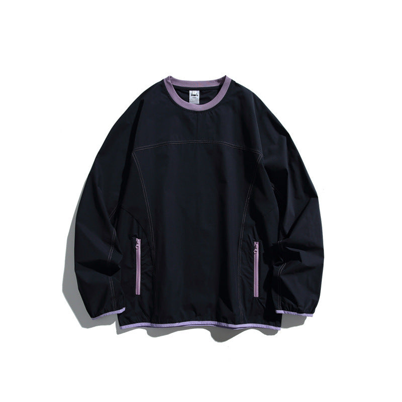 Unisex Leichter technischer Oversize-Pullover mit Rundhalsausschnitt, Reißverschlusstaschen und kontrastierten Abschlüssen Echo Archiv