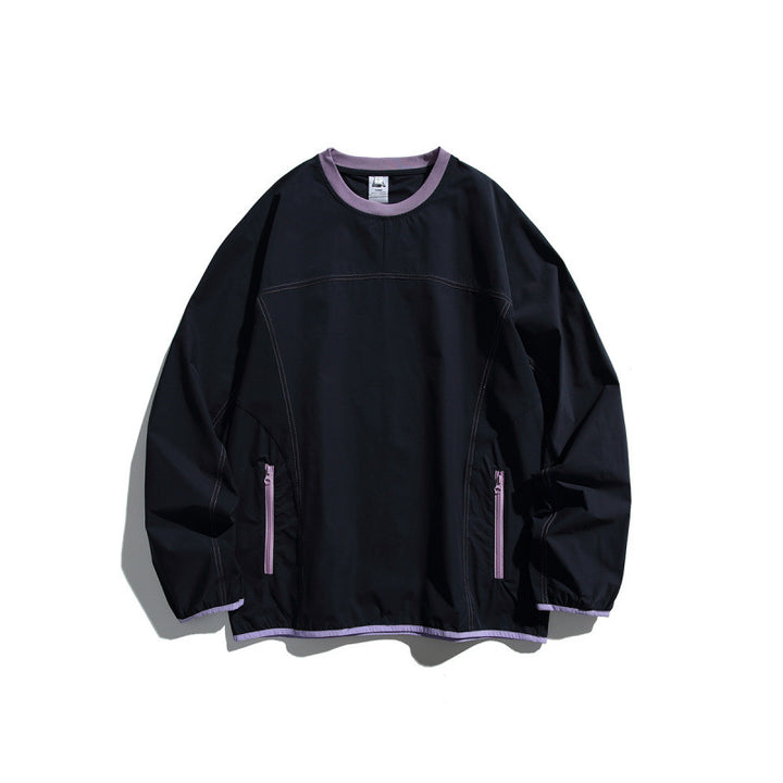 Unisex Leichter technischer Oversize-Pullover mit Rundhalsausschnitt, Reißverschlusstaschen und kontrastierten Abschlüssen Echo Archiv