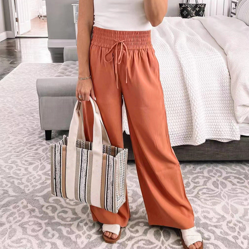 Damen Palazzo‑Hose aus fließendem Viskosemix mit hohem Smockbund und Tunnelzug – Avélisse