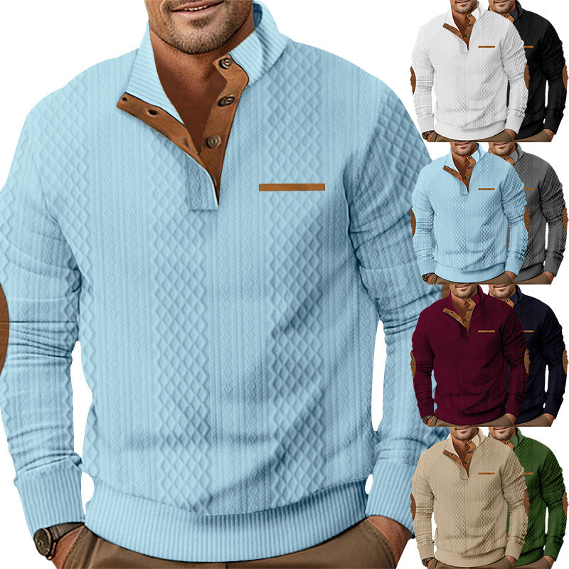 Herren Strickpullover mit klassischer Knopfleiste und Lederdetails Echoarchiv
