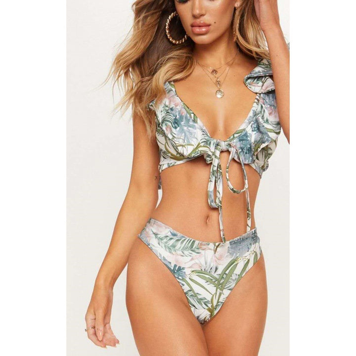 Damen Bikiniset mit Rüschen und Pflanzenmuster Echo Archiv