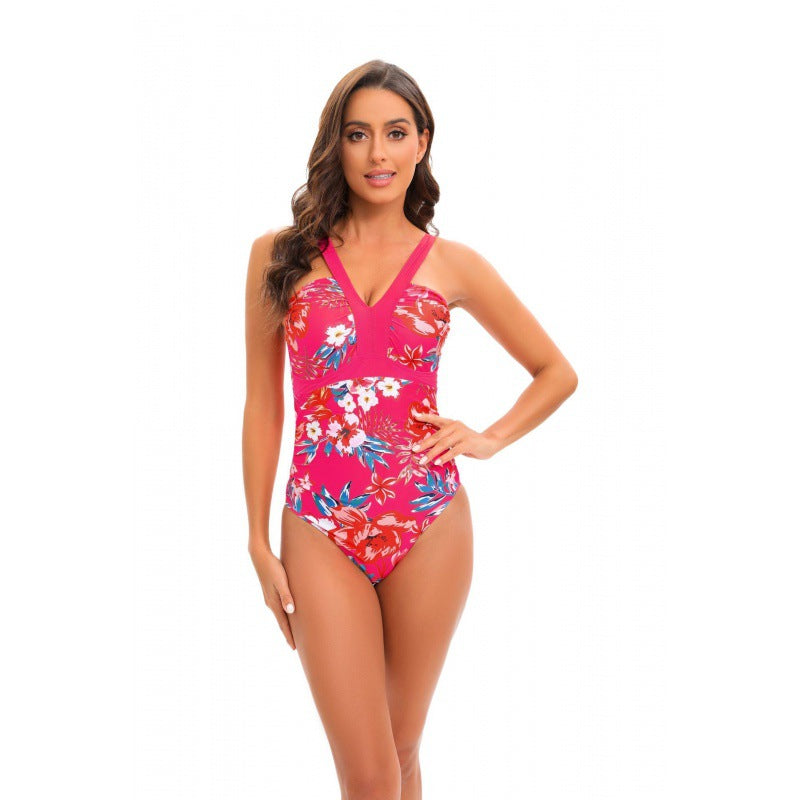 Damen Einteiler Badeanzug mit floralem Design und modernem V-Ausschnitt Echo Archiv