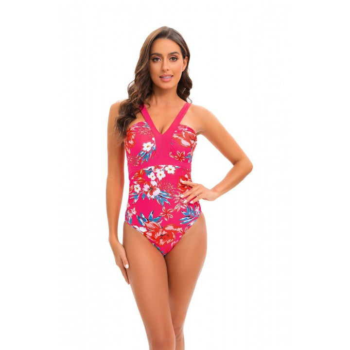 Damen Einteiler Badeanzug mit floralem Design und modernem V-Ausschnitt Echo Archiv