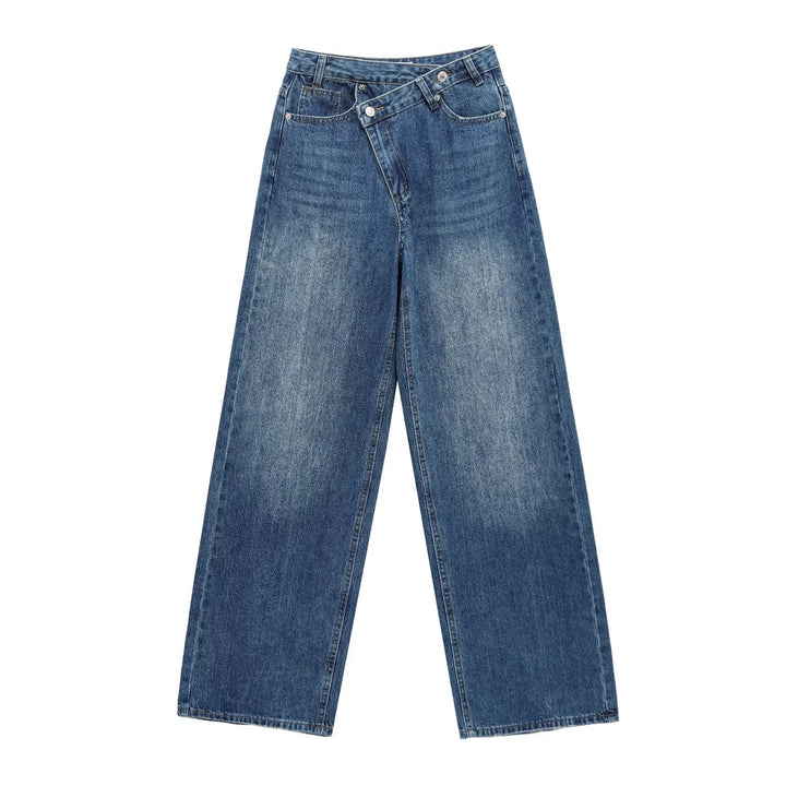 Damen 20+ weite High‑Waist Denim‑Palazzo‑Jeans mit asymmetrischem Bunddetail Echo Archiv