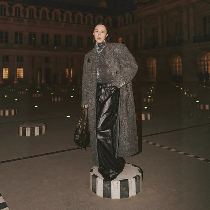 Damen Maxilanger Oversize-Wollmix-Mantel doppelreihig mit kastiger Silhouette und aufgesetzten Pattentaschen Echoarchiv