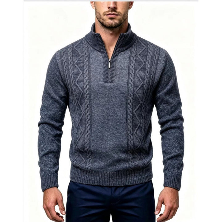 Herren Strukturierter Halbzip-Pullover mit Stehkragen und Zopfmuster-Details Echo Archiv