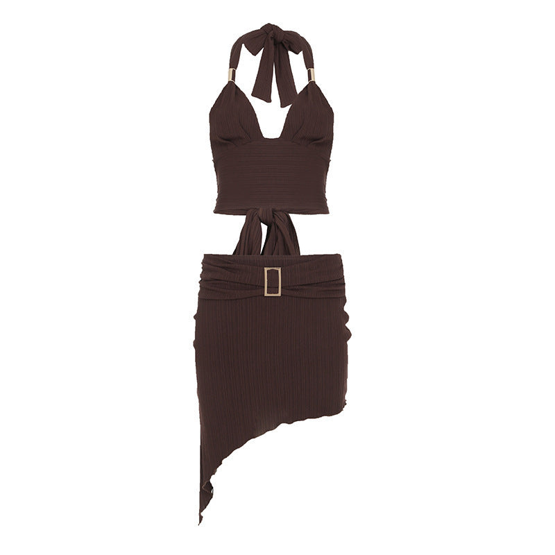 Damen Set aus Crop-Top und asymmetrischem Rock mit Rüschen-Echo Archiv