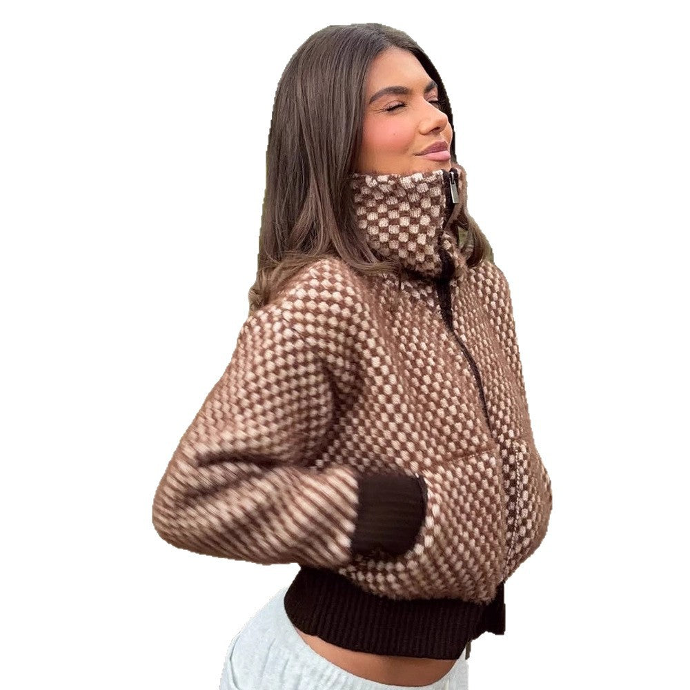 Damen Kurzgeschnittener Strick-Zipcardigan mit Kapuze und Strukturmuster Echoarchiv
