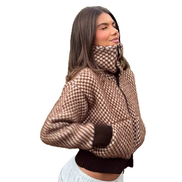 Damen Kurzgeschnittener Strick-Zipcardigan mit Kapuze und Strukturmuster Echoarchiv