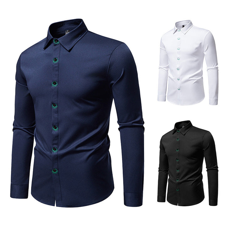 Herren Langarmhemd mit kreativem Knopfdesign Echoarchiv