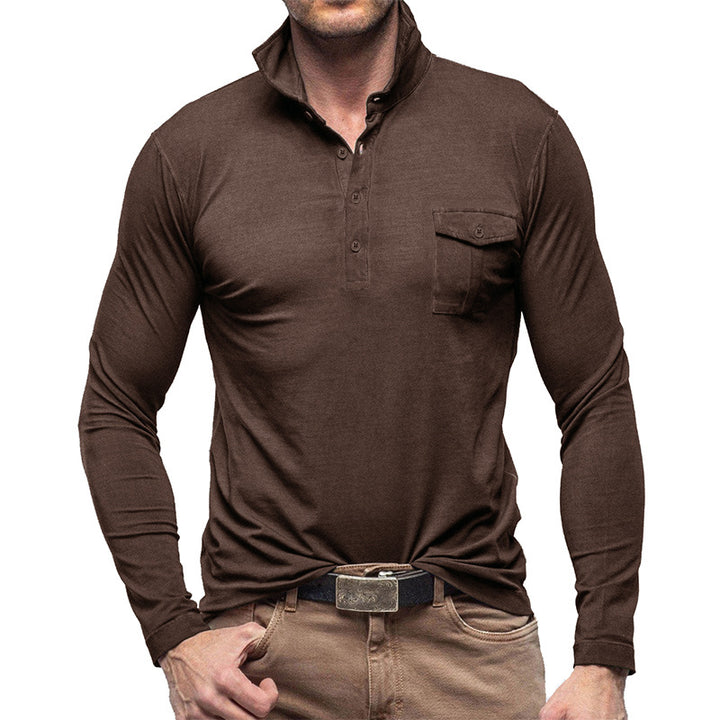 Herren Langarm-Henley Polo mit modernem Stehkragen Echoarchiv