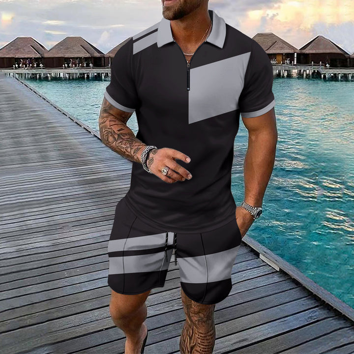 Herren Sportliches Kurzarm-Set mit modernem Reißverschluss und strukturiertem Design Echoarchiv