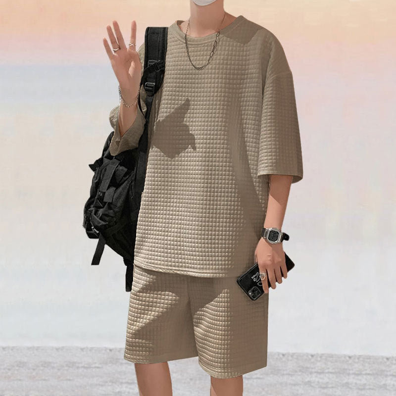 Herren oversized Freizeitsatz mit strukturiertem Oberteil und Shorts Echoarchiv
