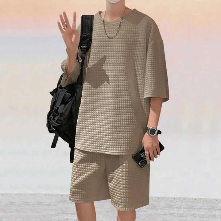 Herren oversized Freizeitsatz mit strukturiertem Oberteil und Shorts Echoarchiv