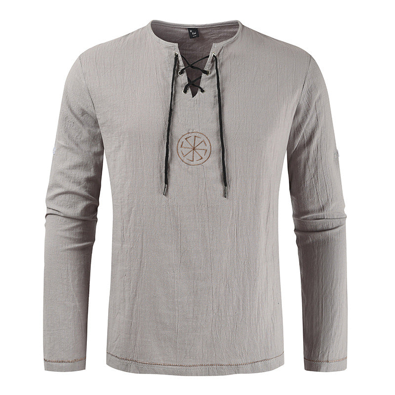 Herren lässiges Langarmshirt mit romantischem Schnürdesign Echoarchiv