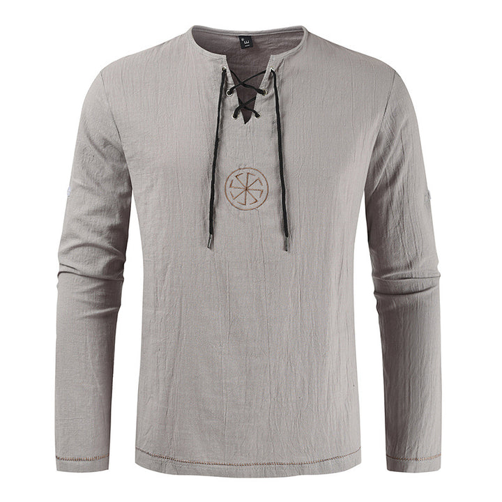 Herren lässiges Langarmshirt mit romantischem Schnürdesign Echoarchiv
