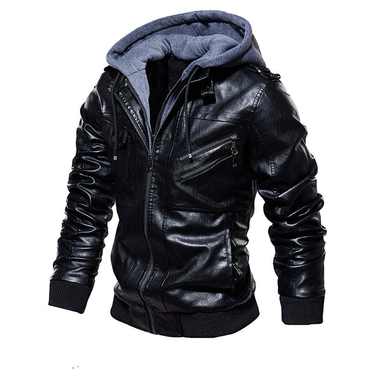 HerrenStylische Lederjacke mit Kapuze und gewaschenem Finish Echo Archiv